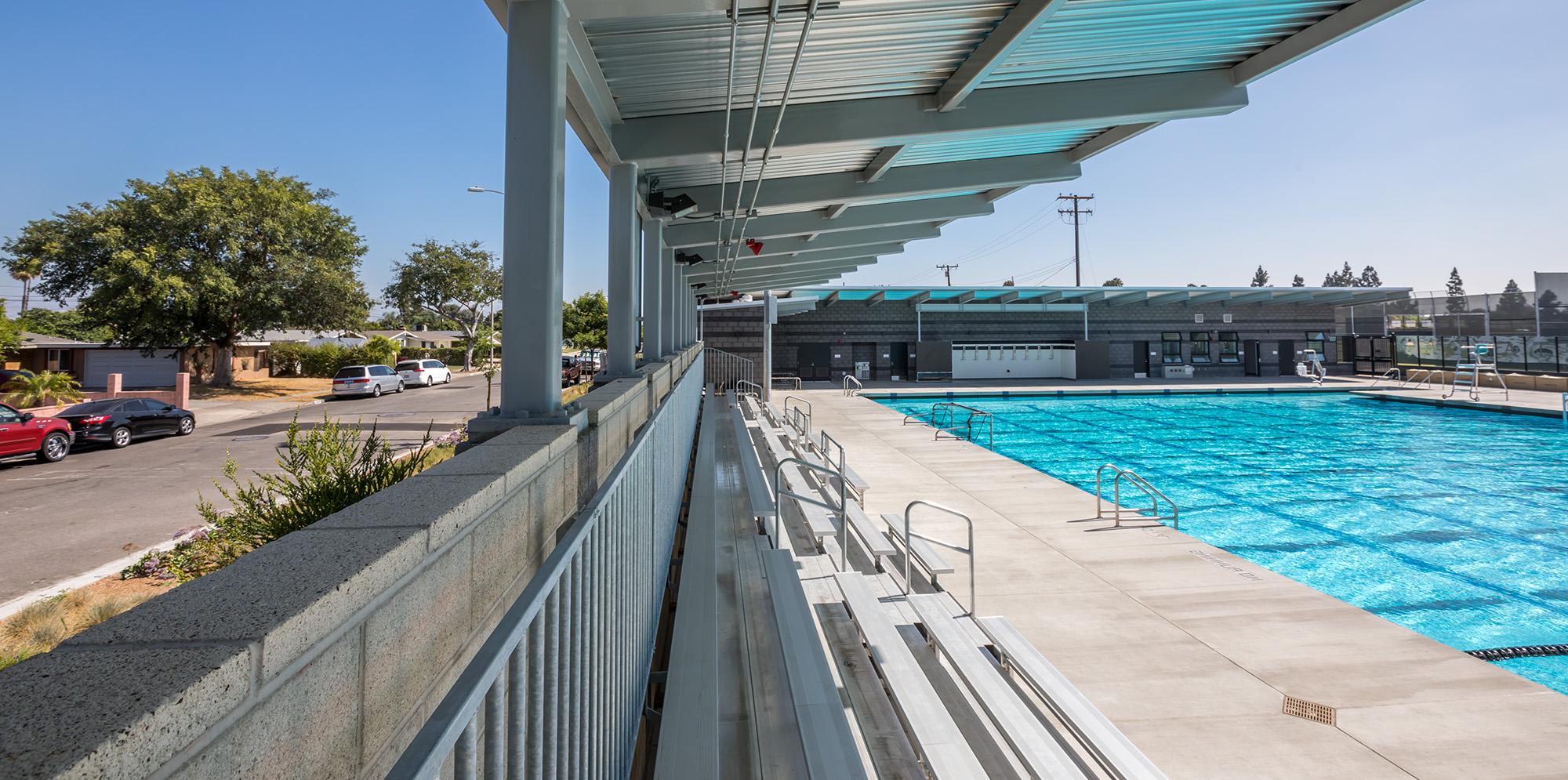 Pool bleachers at Servite High School Anaheim